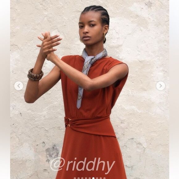 Zara brown dress with belt detail - Picture 6 of 12